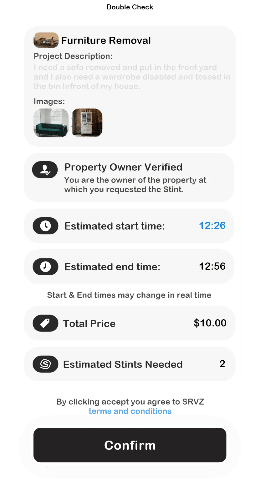 Order screen